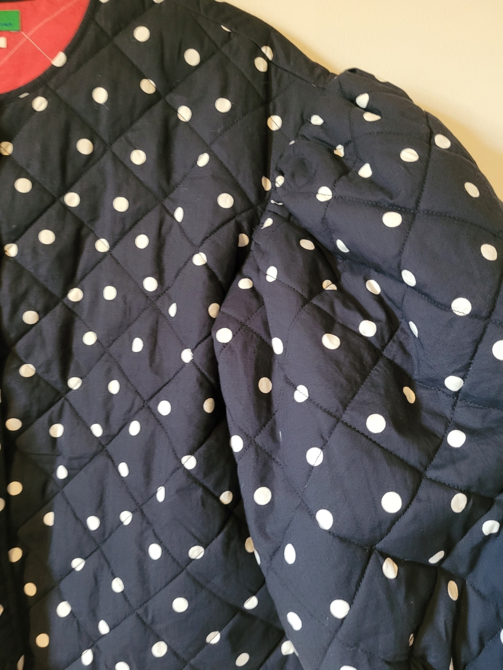 Clare V Navy and White Polka Dot Quilted Puff Sleeve Jacket - Picture 4 of 10